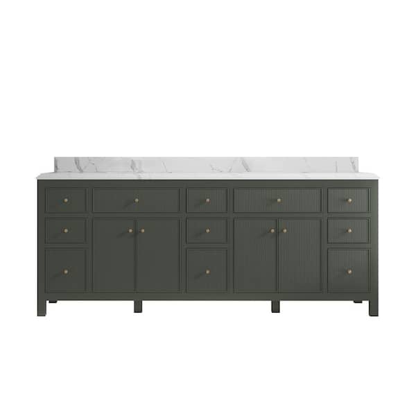 Willow Collections Sonoma 84 in. W x 22 in. D x 36 in. H Double Sink Bath Vanity in Pewter Green with 1.5 in. Calacatta Quartz Top
