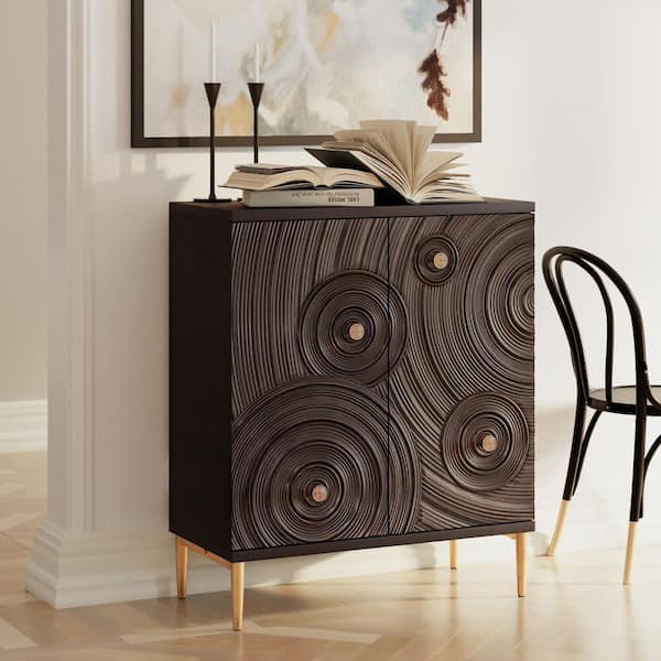 FUIN Rustic Boho Black H Storage Cabinet with Ring Motif