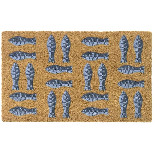 Sardines Blue 18 in. x 30 in. Coir Indoor/Outdoor Door Mat