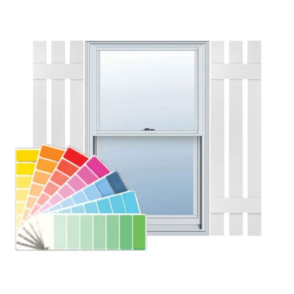 Ekena Millwork 12 in. x 39 in. Lifetime Vinyl Standard Three Board Spaced Board and Batten Shutters Pair Paintable