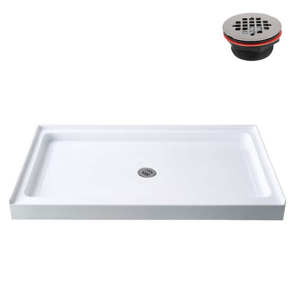 GB-624-500 60 in. x 34 in. Alcove Acrylic Shower Pan Base in Glossy White with Center Drain, Drain Included