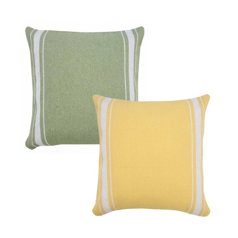 Yellow and White Cotton Striped 20" Square Throw Pillow