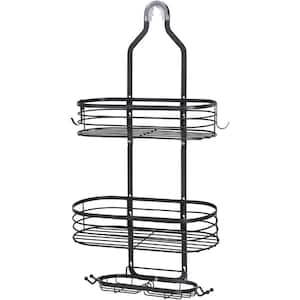 Over-The-Shower Caddy Organizer, Shower Storage Rack Shelf with Hooks and Soap Holder in Black