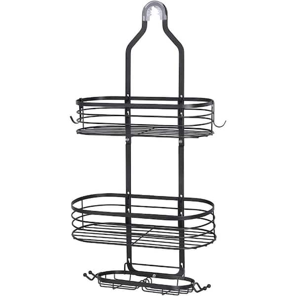 Oumilen Over-The-Shower Caddy Organizer, Shower Storage Rack Shelf with Hooks and Soap Holder in Black