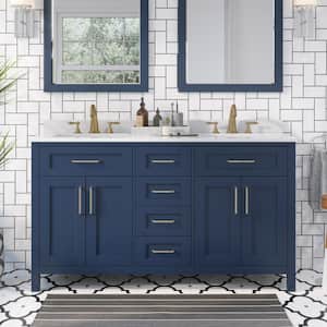 Tahoe 60 in. W x 21 in. D x 34 in. H Double Sink Bath Vanity in Midnight Blue with White Engineered Stone Top