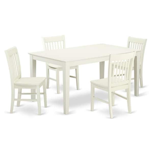 East West Furniture 5-Piece Linen White Finish Solid Wood Top - Dining Room Set - Seats 4