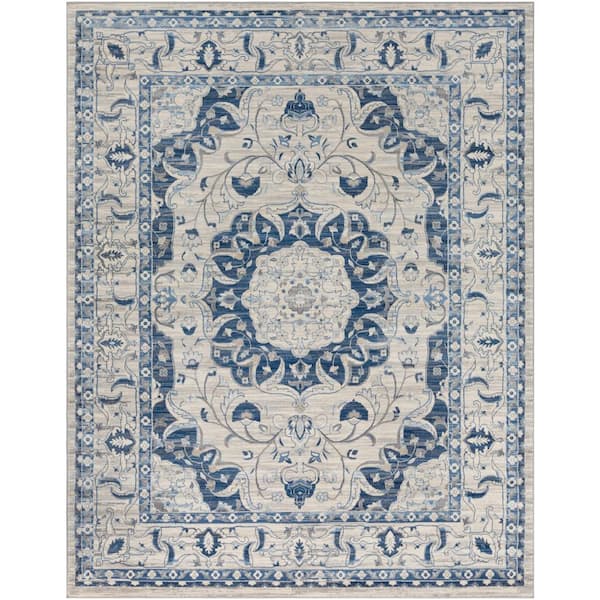Livabliss Monaco Navy Medallion 8 ft. x 10 ft. Indoor Area Rug