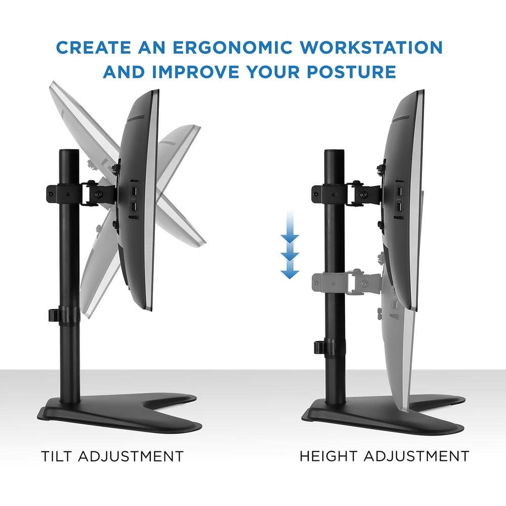 Black Adjustable Steel Single Monitor Stand with 360-Degree Rotation