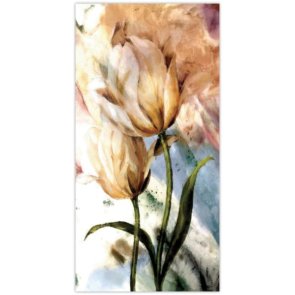 Empire Art Direct "Pastel Fleur I" Frameless Free Floating Reverse Printed Tempered Glass Wall Art, 36 in. x 72 in.