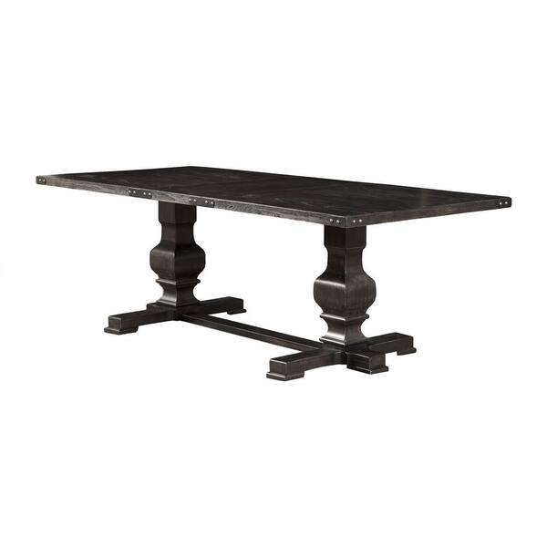 Alpine Furniture Manchester Vintage Black Wood 40 in Double Pedestal Dining Table Seats 6