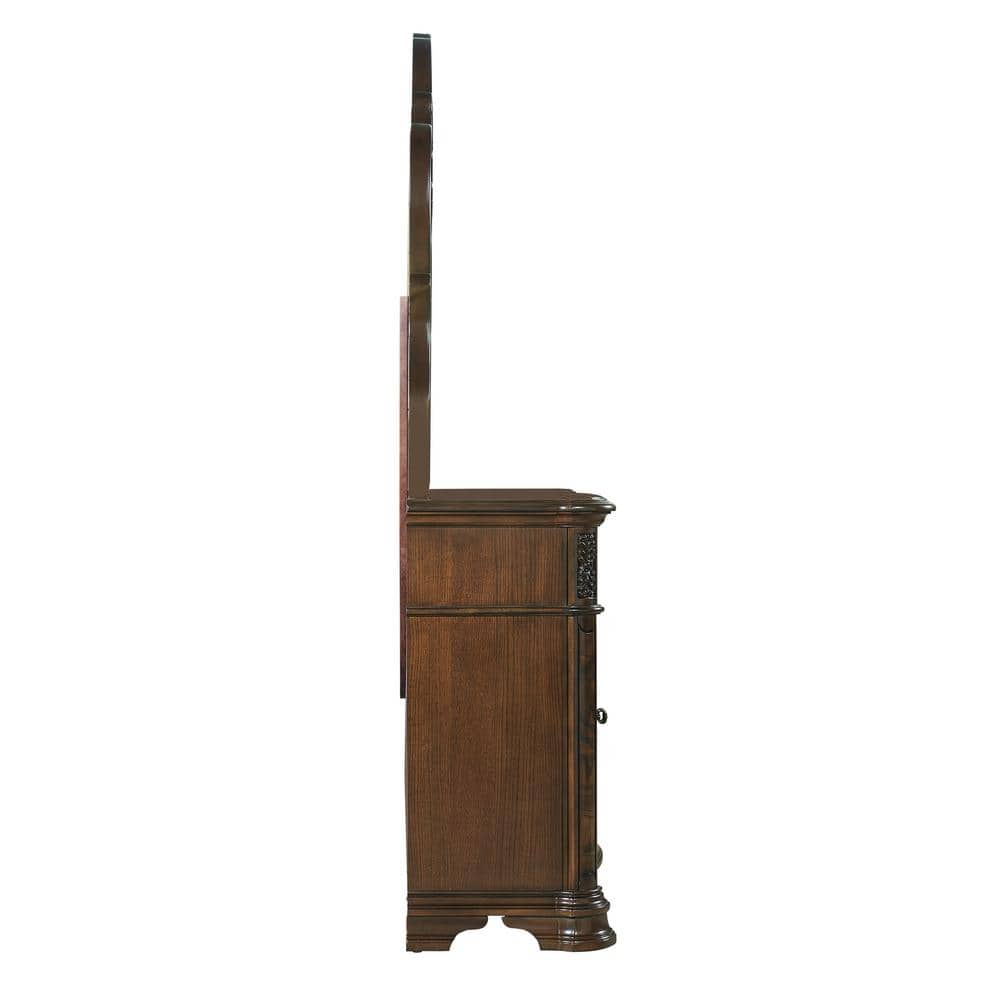 Traditional Brown Cherry Dresser with Mirror and Felt Lined Drawers