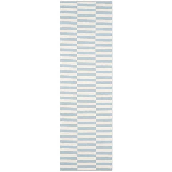 SAFAVIEH Montauk Ivory/Light Blue 2 ft. x 5 ft. Striped Runner Rug