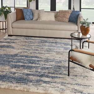 Luxurious Shag Light Blue Grey 8 ft. x 10 ft. Abstract Contemporary Area Rug