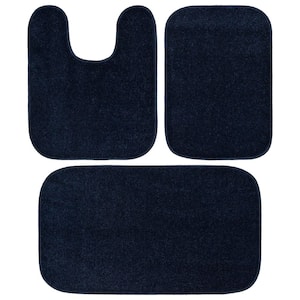 Sedona Navy Blue Solid Color Plush Polypropylene Rectangle 3 Piece Bath Rug Set