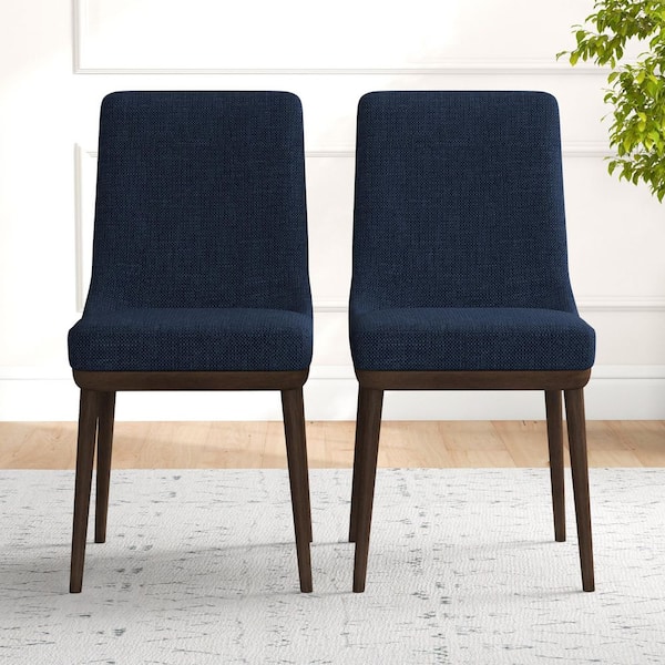 Ashcroft Furniture Co Grayson Mid-Century Modern Dark Blue Fabric Dining Chair Set of 2