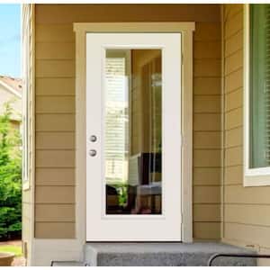 32 in. x 80 in. Legacy Full Lite Clear Glass Left Hand Outswing White Primed Fiberglass Prehung Front Door