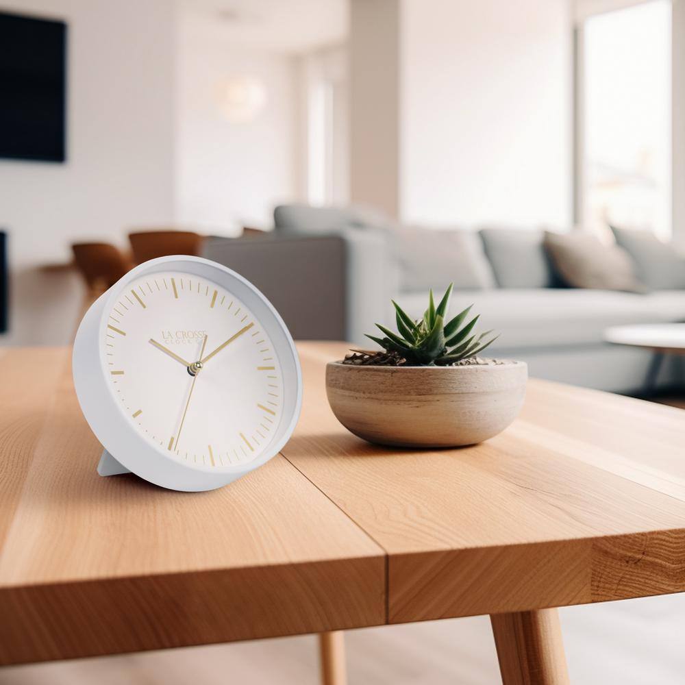 Etta 6-Inch White Metal Silent Quartz Wall/Table Clock