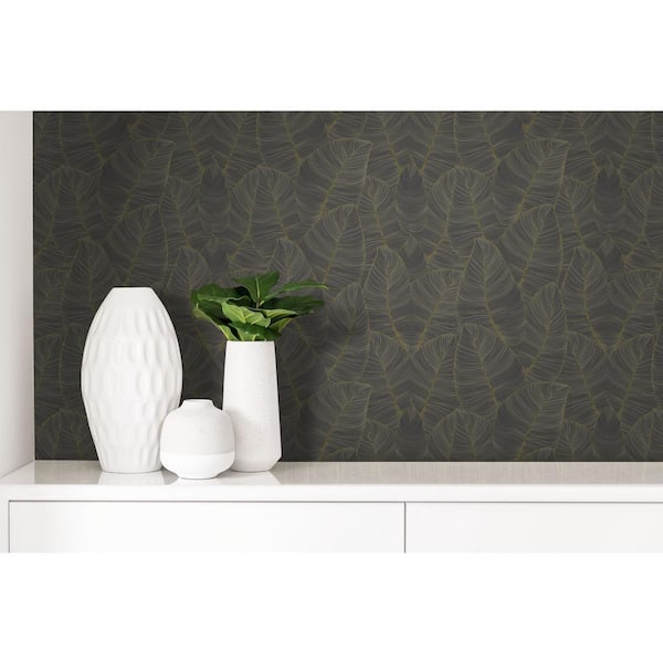 Tropical Metallic Leaf Gold and Brown Vinyl Peel and Stick Wallpaper Roll (Cover 30.75 sq. ft.)