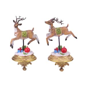 9.25 in. Glittered Reindeer Christmas Stocking Holders (Set of 2)