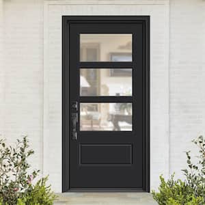 Performance Door System 36 in. x 80 in. VG 3-Lite Right-Hand Inswing Clear Black Smooth Fiberglass Prehung Front Door