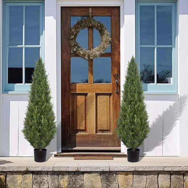 LHY 2-Pack 5 ft. Artificial Cedar Tree Boxwood Realistic Evergreen Plants for Outdoor and Indoor Decor(Set of 2)