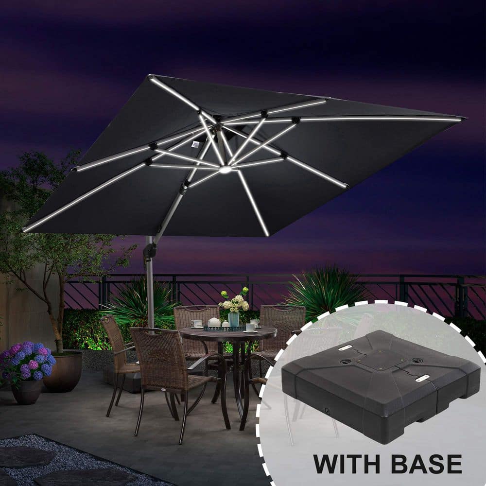 10 ft. Square Aluminum Solar Powered LED Patio Cantilever Offset Umbrella with Stand, Gray price history on PriceWatchPro