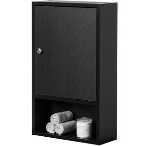Wall Mount Bathroom Storage Cabinet with Single Door : 2 Adjustable Shelves Medicine Organizer Storage Furniture, Black