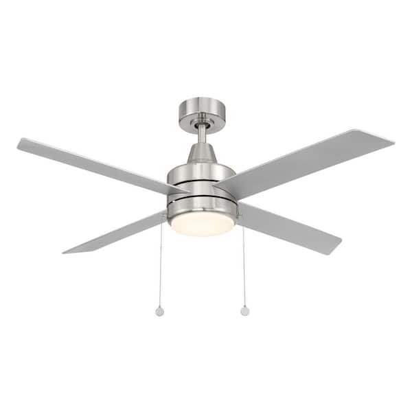 Quade 52 in. Indoor/Outdoor Brushed Nickel 4-Blade Pull Chain Ceiling Fan Selectable CCT Integrated LED