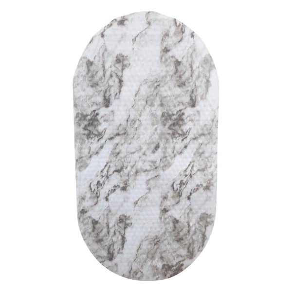 Photo 1 of 15.16 in. x 27.56 in. Oval Bubble Bath Mat in Marble Print