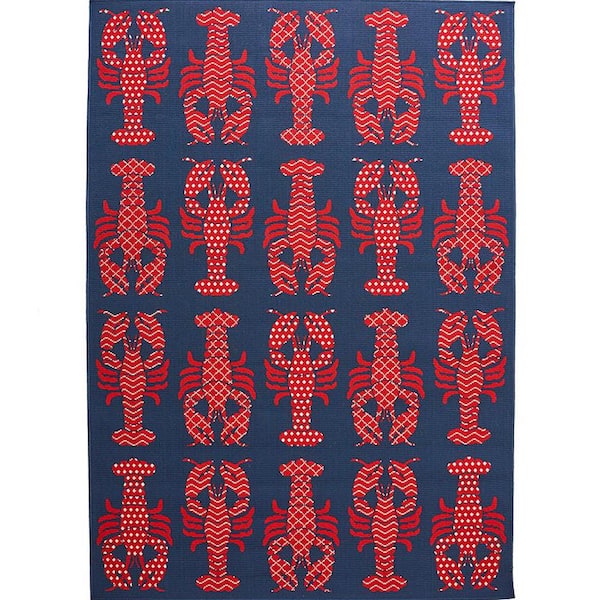 Hampton Bay Lobster Blue/Red 8 ft. x 11 ft. Indoor/Outdoor Area Rug