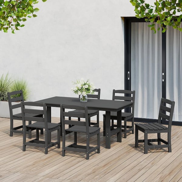 Shoreside 7-Piece All Weather HDPE Plastic Outdoor Patio Dining Set w/ Side Chairs, Gray