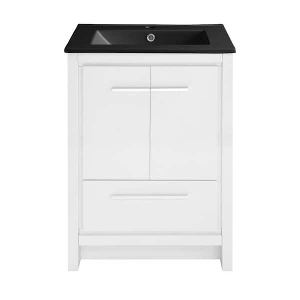 Swiss Madison Virage 24 in. Bathroom Vanity in White with Black Ceramic Sink Top
