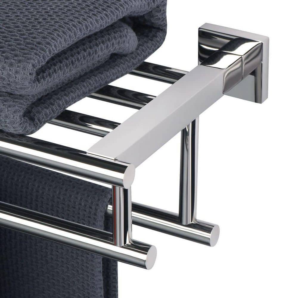 Polished Chrome 16-Inch Wall Mounted Double Towel Rack