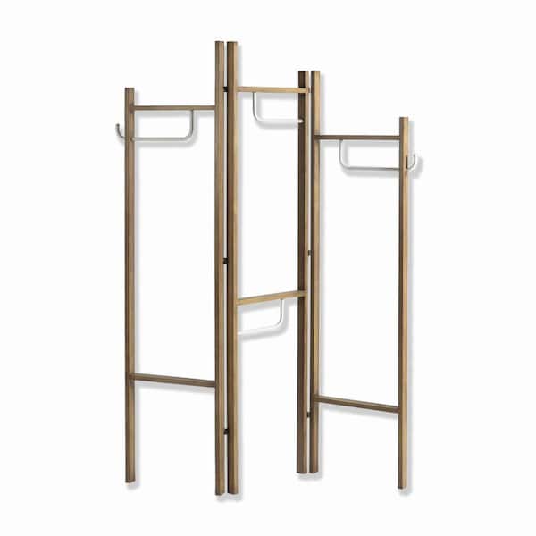 Benjara Modern Style Brown 3-Panel Metal Screen with Hooks and Rod Hangings