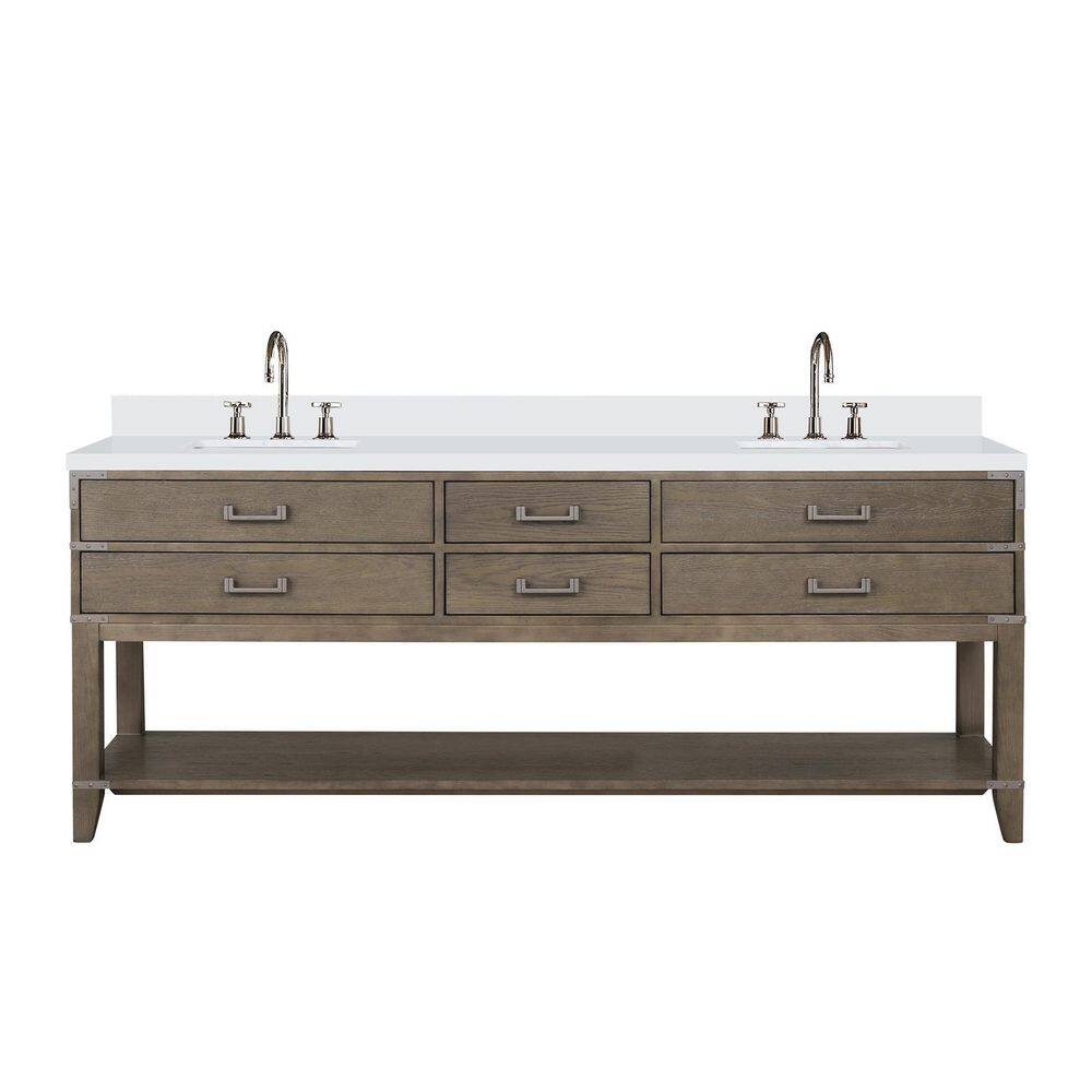 Irvington 84 in. W x 22 in. D Grey Oak Double Bath Vanity with White Quartz Top, and Faucet Set price history on PriceWatchPro
