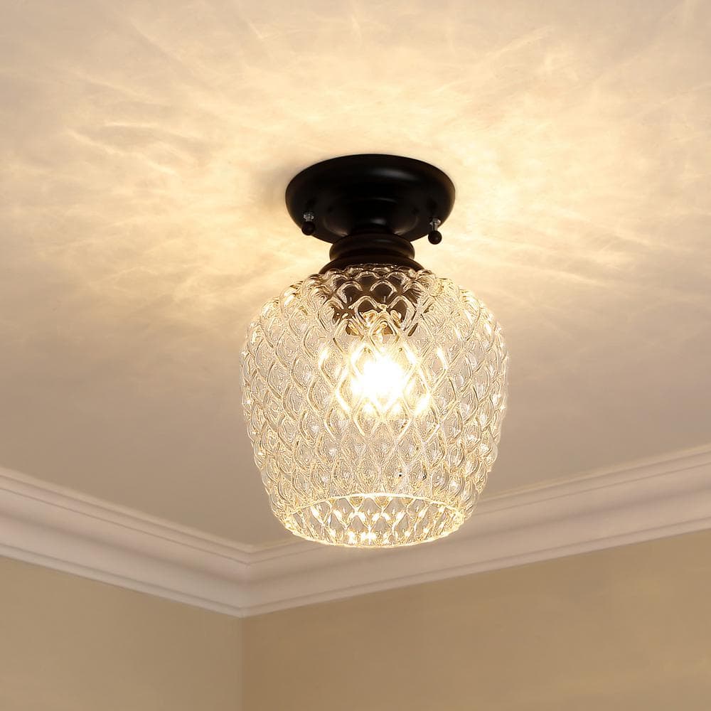Adeline Matte Black and Clear Glass Semi-Flush Mount Light
