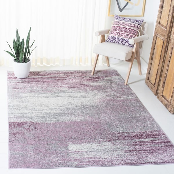 Adirondack 6 ft. x 8 ft. Gray/Purple Solid Color Distressed Area Rug