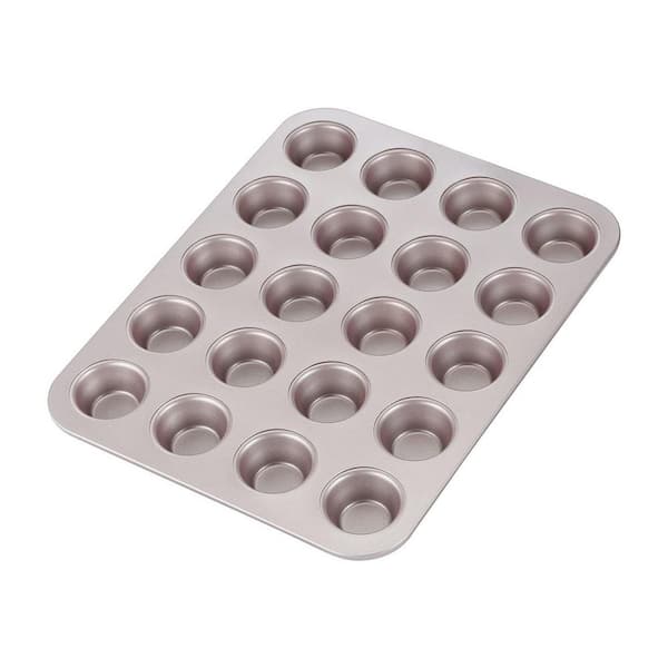 20-Piece Champagne Gold Non-Stick Carbon Steel Mini Muffin Pan Food-Grade Silicone Coating PTFE PFOA Free