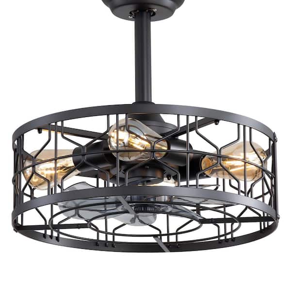 Breezary 16.5 in. Indoor Matte Black Caged Ceiling Fan with Metal Light Kit and Remote Control Included