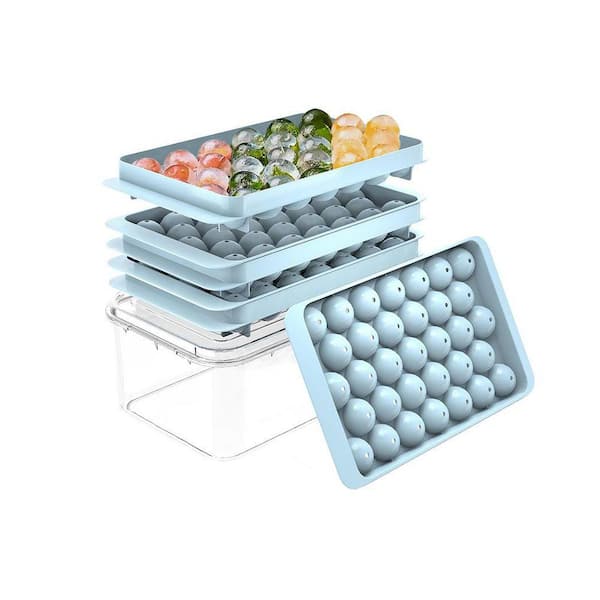 Stackable BPA-Free Round Ice Mold Tray Set with Lid and Bin for Cocktails Whiskey Coffee Versatile Kitchen Tool