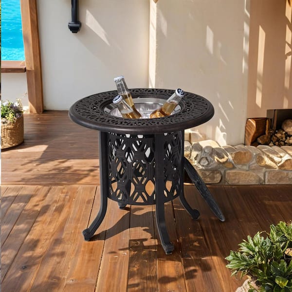 12 qt. Stainless Steel Ice Bucket Cooler in Black, Aluminum Pail Table Set for Outdoor