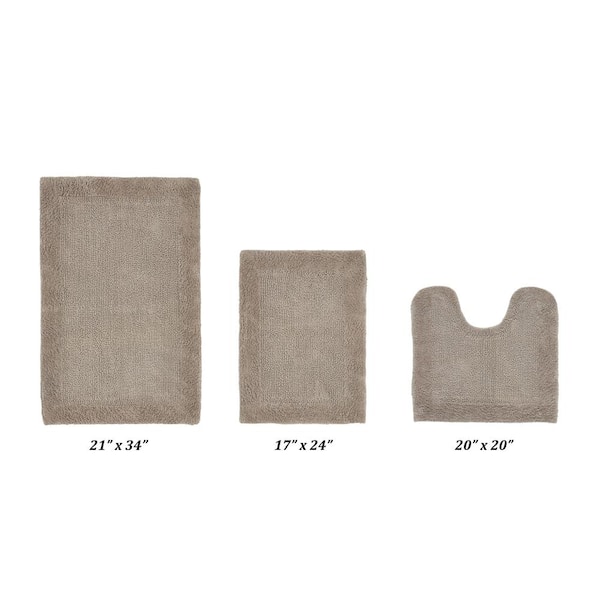 Better Trends Edge Collection Gray 100% Cotton Rectangle 3-Piece Bath Rug Set