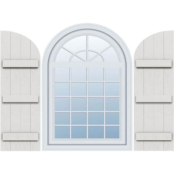 Ekena Millwork Timberthane 21.5 in. W x 87 in. H Joined Four Board Quarter Round Arch Top Polyurethane Board and Batten Shutters