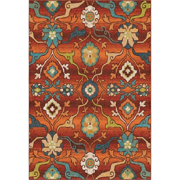 Orian Rugs Punjab Red Floral Bright Colors 5 ft. x 8 ft. Indoor Area Rug