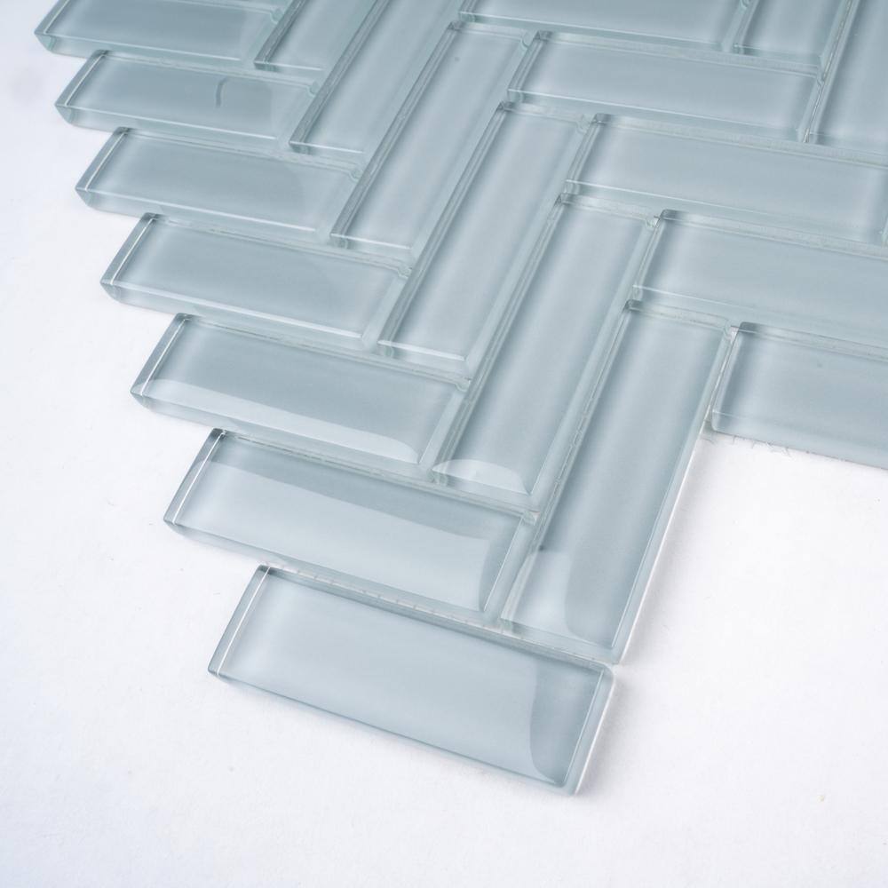 Gray 11" x 12.6" Herringbone Polished Glass Mosaic Tile