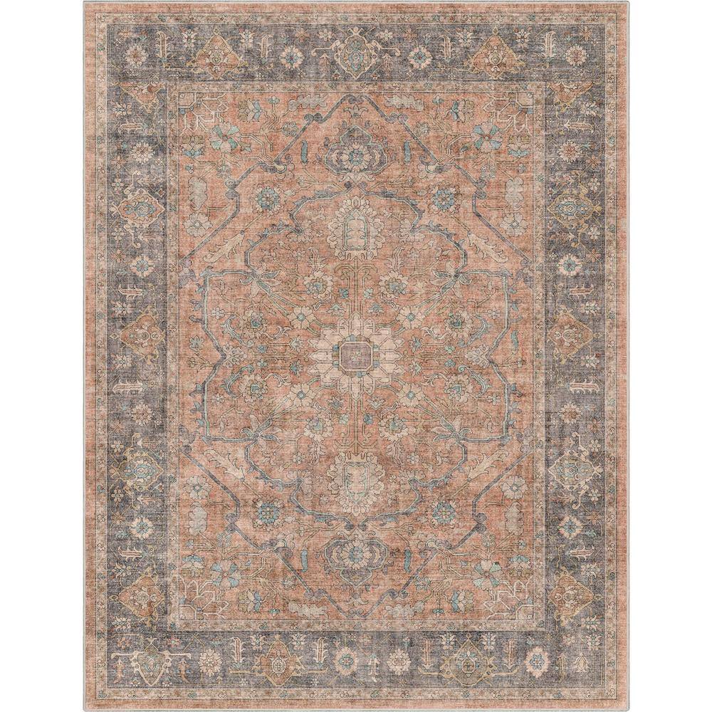 Serene Coral Oriental Easy-Care Polyester 9'10" x 13' Area Rug
