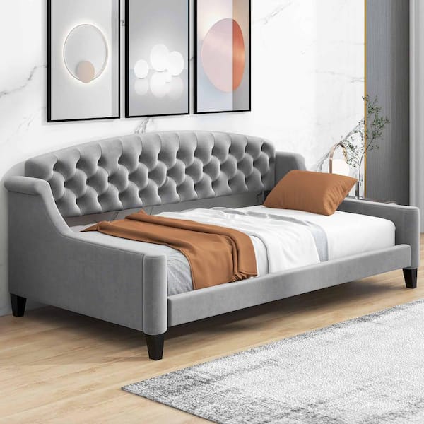 Polibi Gray Twin Modern Luxury Tufted Button Daybed