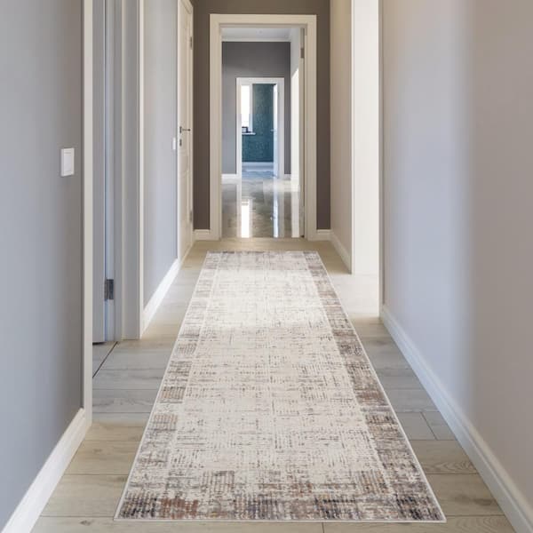 Elation Ivory Grey 2 ft. x 14 ft. All-over design Contemporary Runner Area Rug
