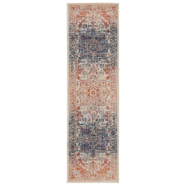 AVERLEY HOME Palmer Blue/Orange 2 ft. x 8 ft. Distressed Medallion Runner Rug