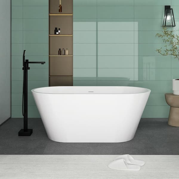 JimsMaison 59 in. x 29.5 in. Acrylic Freestanding Flatbottom Soaking Bathtub in White